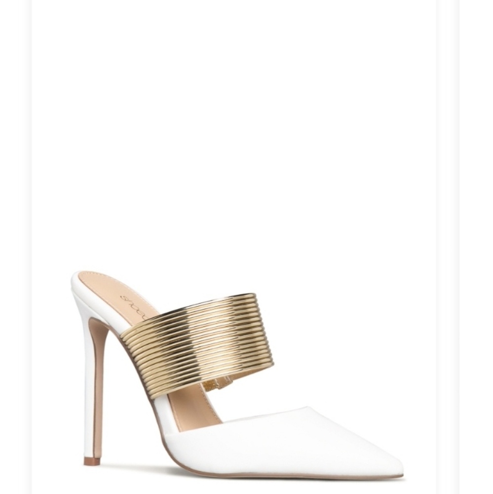 Stiletto Mule in white and gold